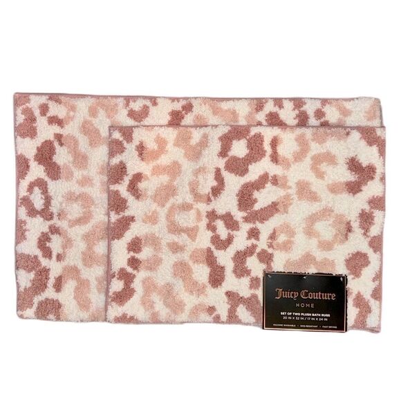 Juicy Couture Set of 2 Pink Ombre Leopard Print Absorbent Quick Dry Bath Mats - Picture 1 of 15